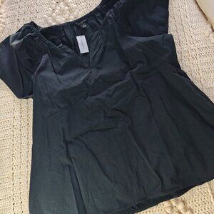 Banana Republic Black Short Sleeve Peasant Style Blouse Boho NWT Size L